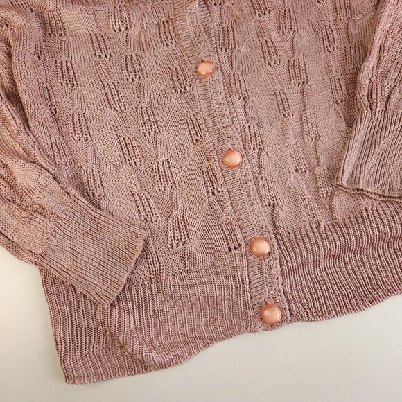 90s vintage silk pointelle embroidered knit cardigan dusty pink - Picture 12 of 13